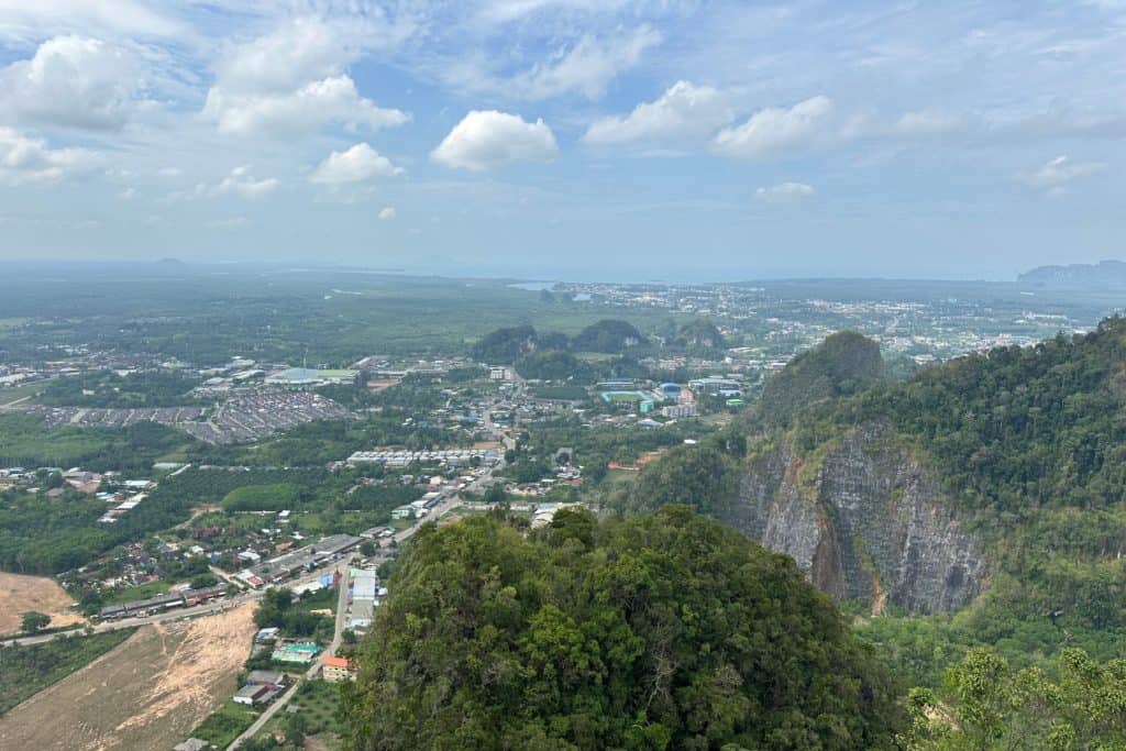 A panoramic view of the Krabi area from Tiger Temple Mountain to the Andaman Sea