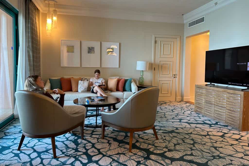 My children relaxing in the lounge area of our Terrace Suite at the Atlantis