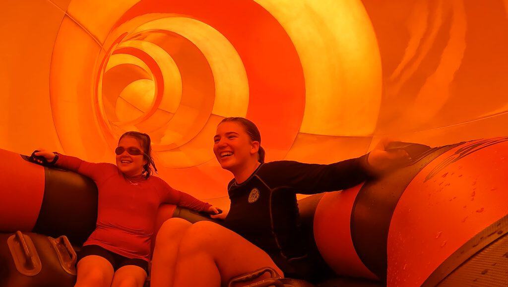 My family on the Odyssey of Terror group ride slide at Aquaventure World