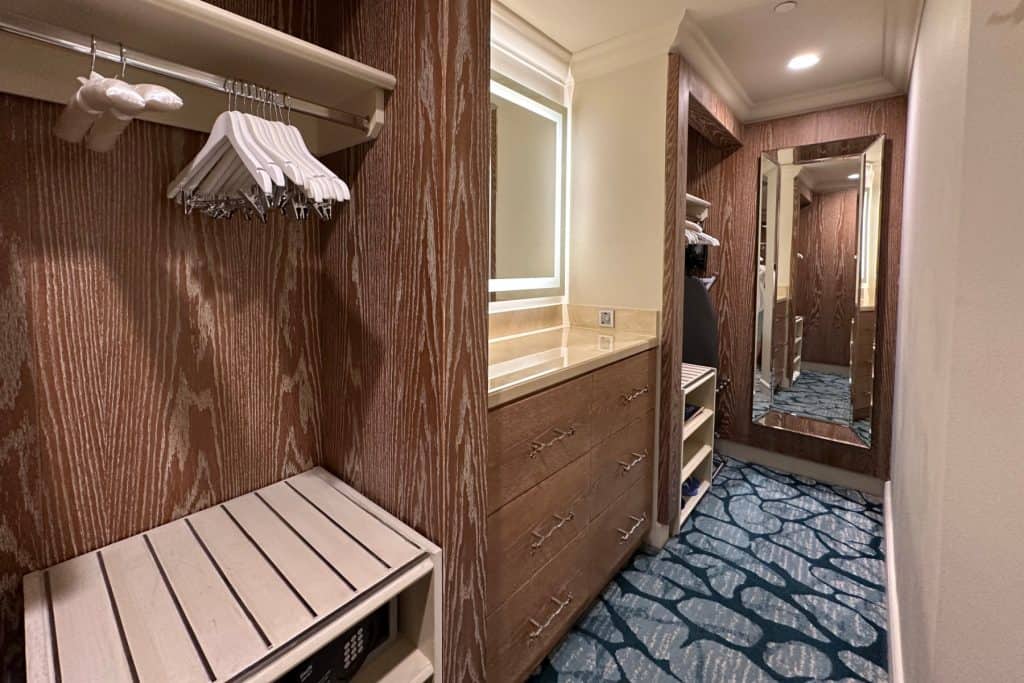 The large walk in wardrobe in out Terrace Suite at the Atlantis Dubai