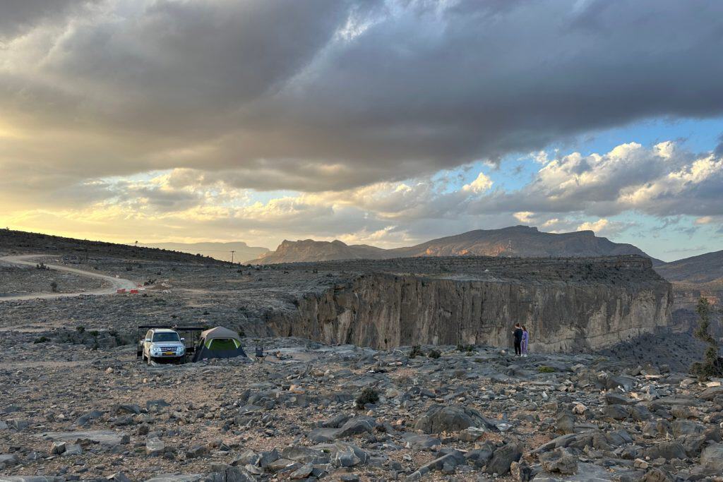 Our rocky campsite on the edge of the Wadi Ghul valley on Oman's Jebel Shams mountain