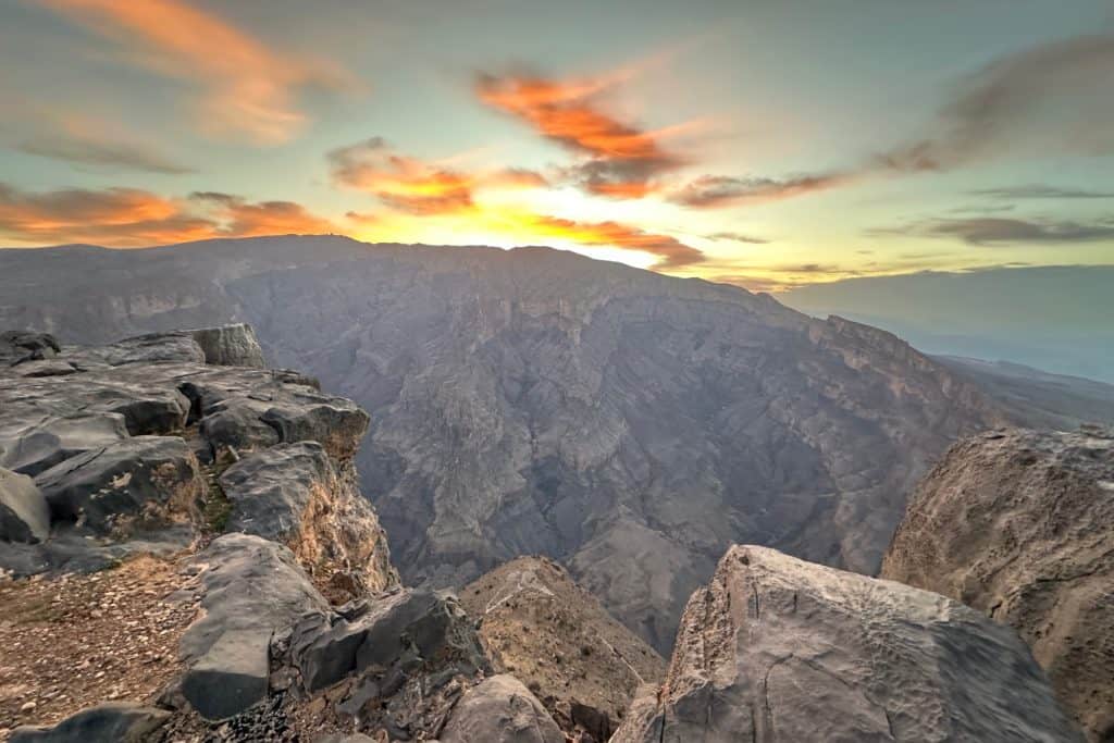 Sun rise over Jebel Shams - Oman's highest mountain