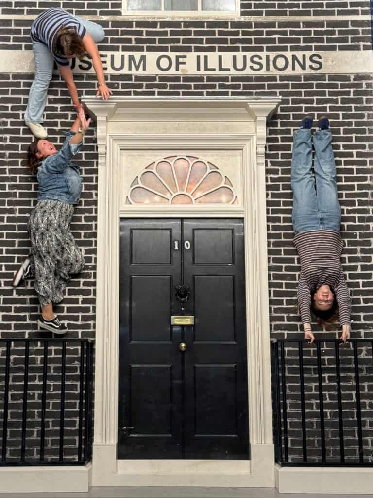 Me and my daughters in an illusion scene mimicking 10 Downing Street